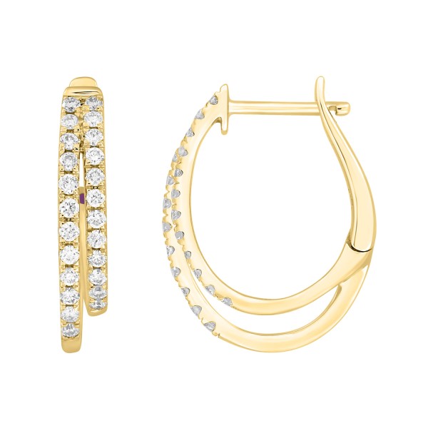 18K YELLOW GOLD 1/3CT ROUND DIAMOND LADIES HOOP EA...