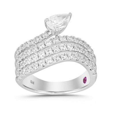 18K WHITE GOLD 1/2CT ROUND/PEAR DIAMOND LADIES RING (CENTER STONE PEAR DIAMOND 1/2CT)