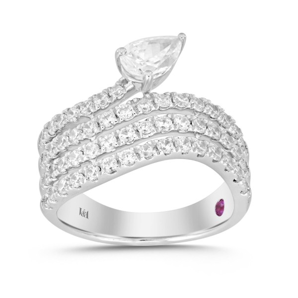 18K WHITE GOLD 1/2CT ROUND/PEAR DIAMOND LADIES RIN...