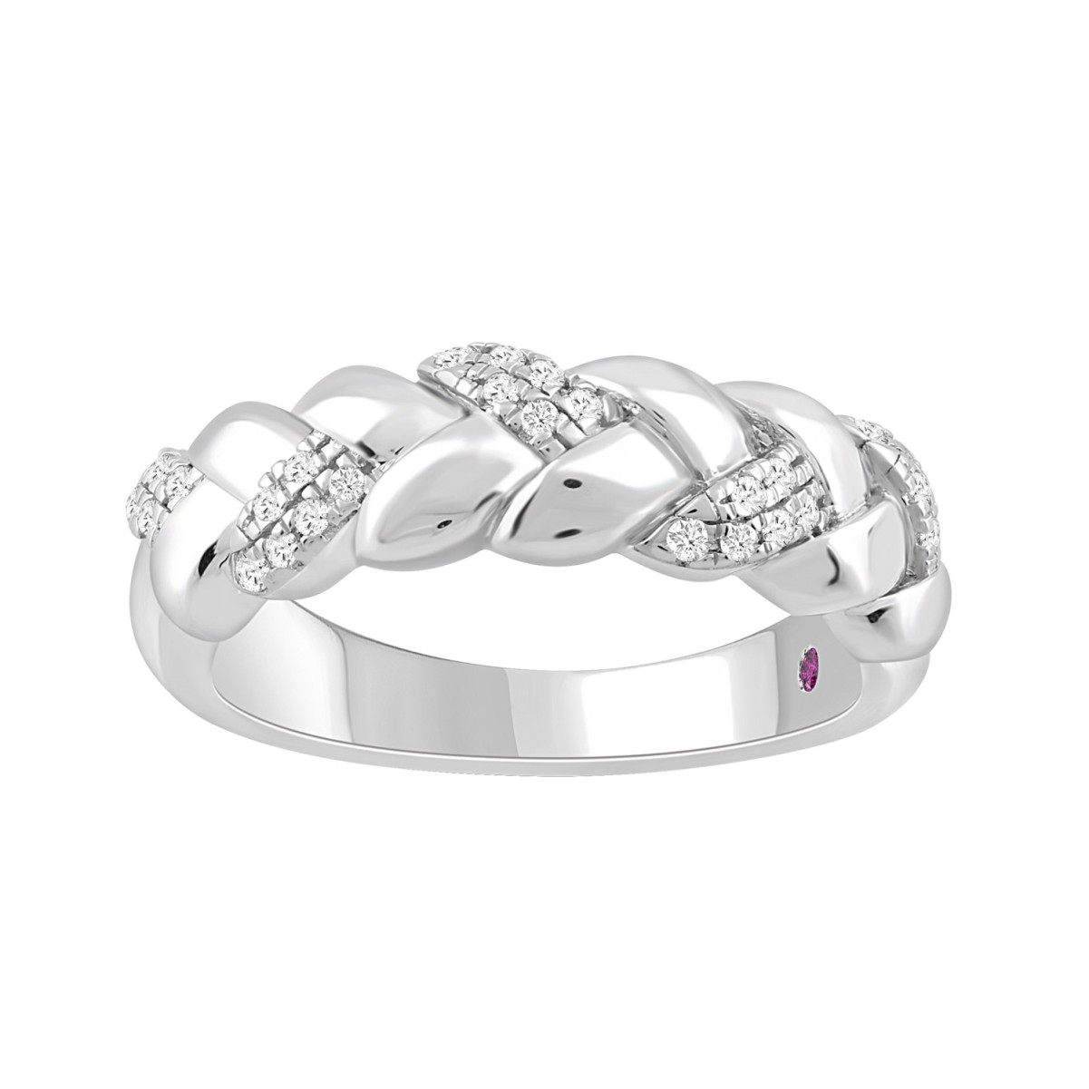 14K WHITE GOLD 1/6CT ROUND/PINK SAPPHIRE DIAMOND LADIES BAND 