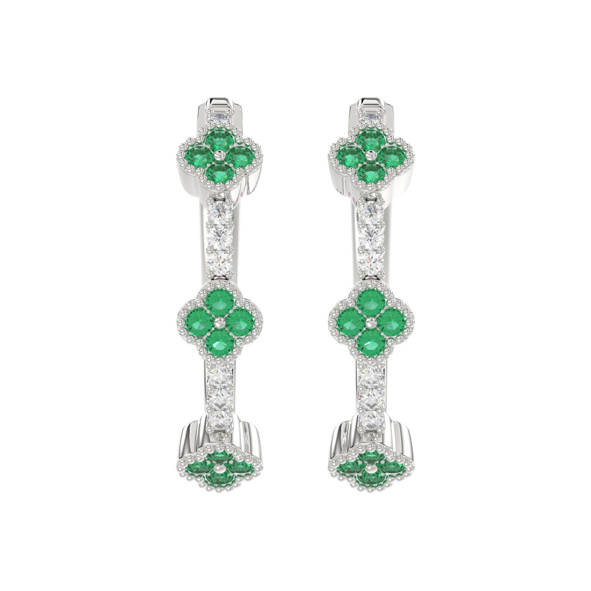 14K WHITE GOLD 1/2CT ROUND DIAMOND LADIES HOOP EARRINGS (ROUND EMERALD DIAMOND 1/3CT)