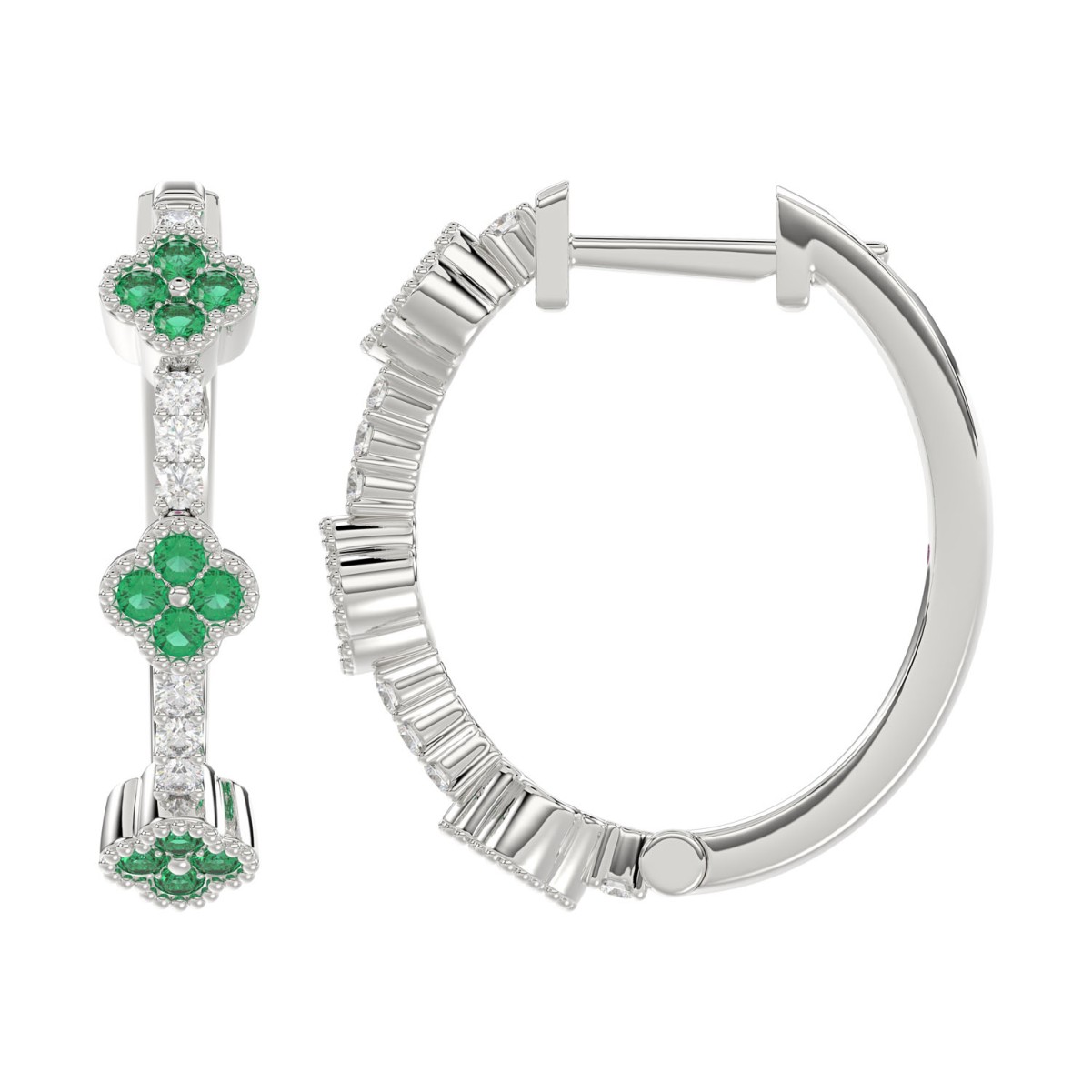 14K WHITE GOLD 1/2CT ROUND DIAMOND LADIES HOOP EARRINGS (ROUND EMERALD DIAMOND 1/3CT)