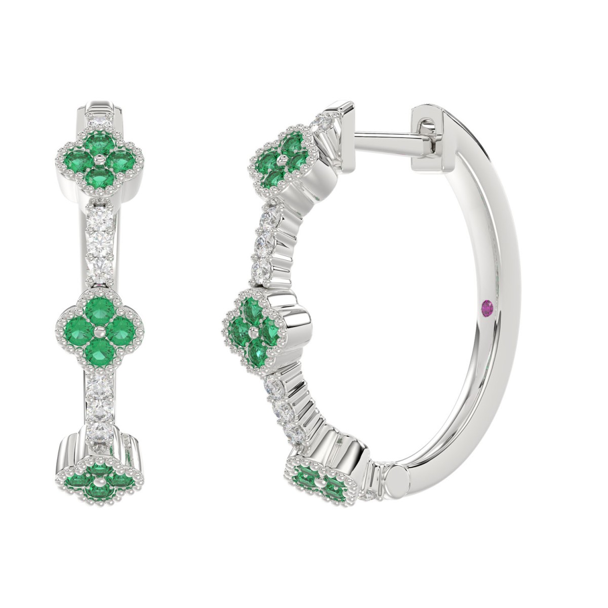 14K WHITE GOLD 1/2CT ROUND DIAMOND LADIES HOOP EARRINGS (ROUND EMERALD DIAMOND 1/3CT)