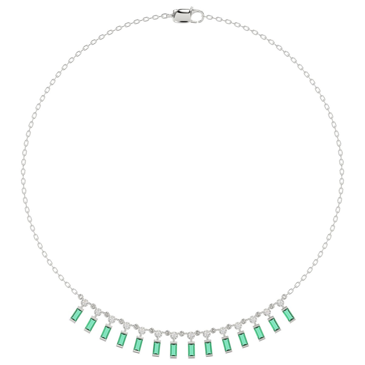 14K WHITE GOLD 1CT ROUND/BAGUETTE DIAMOND LADIES NECKLACE (EMERALD BAGUETTE DIAMOND 3/4CT) 14K WHITE GOLD 1CT ROUND/BAGUETTE DIAMOND LADIES NECKLACE (EMERALD BAGUETTE DIAMOND 3/4CT)