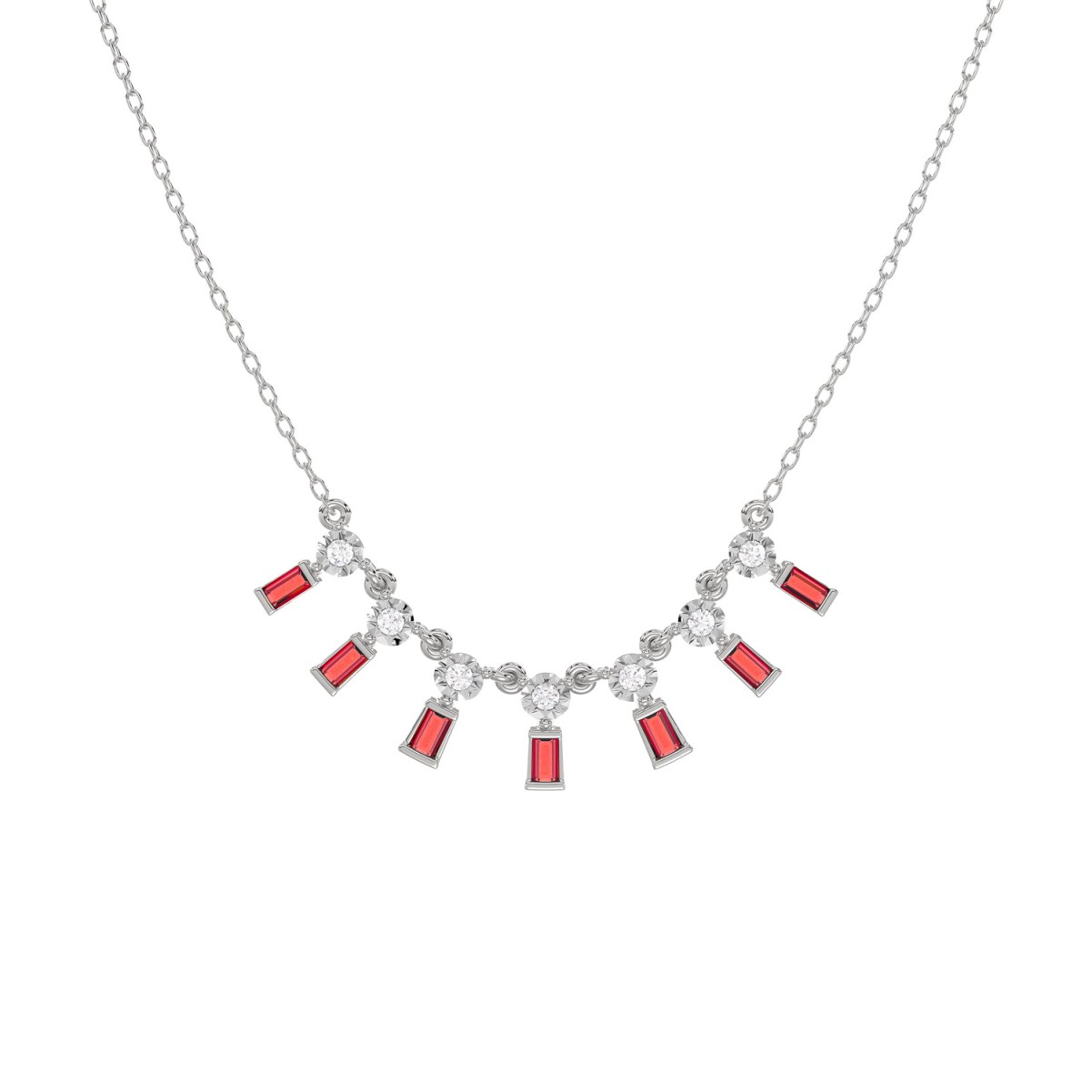 14K WHITE GOLD 1/2CT ROUND/BAGUETTE DIAMOND LADIES NECKLACE (RUBY DIAMOND 3/8CT) 14K WHITE GOLD 1/2CT ROUND/BAGUETTE DIAMOND LADIES NECKLACE (RUBY DIAMOND 3/8CT)
