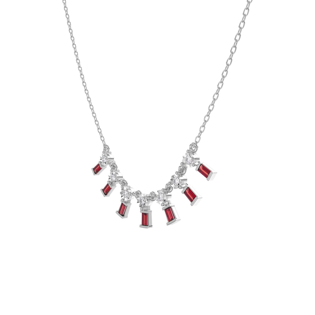 14K WHITE GOLD 1/2CT ROUND/BAGUETTE DIAMOND LADIES NECKLACE (RUBY DIAMOND 3/8CT) 14K WHITE GOLD 1/2CT ROUND/BAGUETTE DIAMOND LADIES NECKLACE (RUBY DIAMOND 3/8CT)