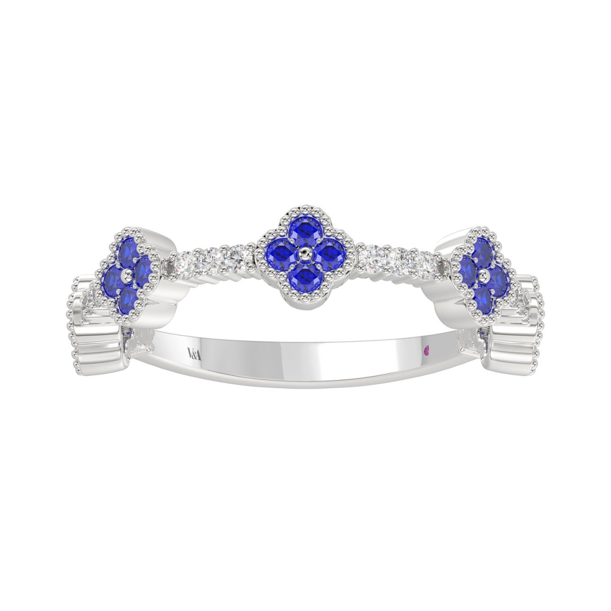 14K WHITE GOLD 1/2CT ROUND DIAMOND LADIES BAND (BLUE SAPPHIRE ROUND DIAMOND 1/3CT)