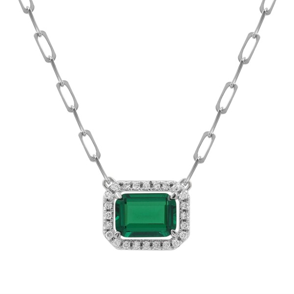 14K WHITE GOLD 1CT ROUND/EMERALD DIAMOND LADIES NE...