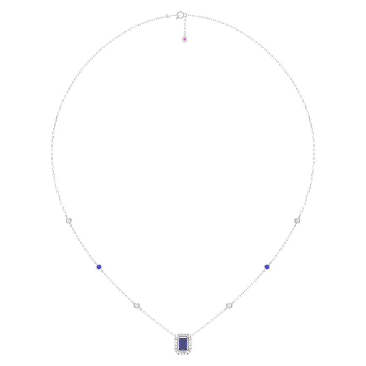 14K WHITE GOLD 7/8CT ROUND/EMERALD BLUE SAPPHIRE DIAMOND LADIES NECKLACE 14K WHITE GOLD 7/8CT ROUND/EMERALD BLUE SAPPHIRE DIAMOND LADIES NECKLACE