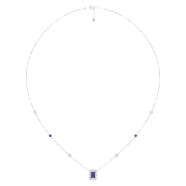 14K WHITE GOLD 7/8CT ROUND/EMERALD BLUE SAPPHIRE D...