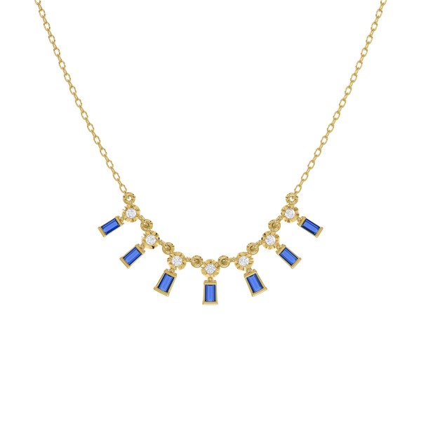 14K YELLOW GOLD 1/2CT ROUND/BAGUETTE BLUE SAPPHIRE...