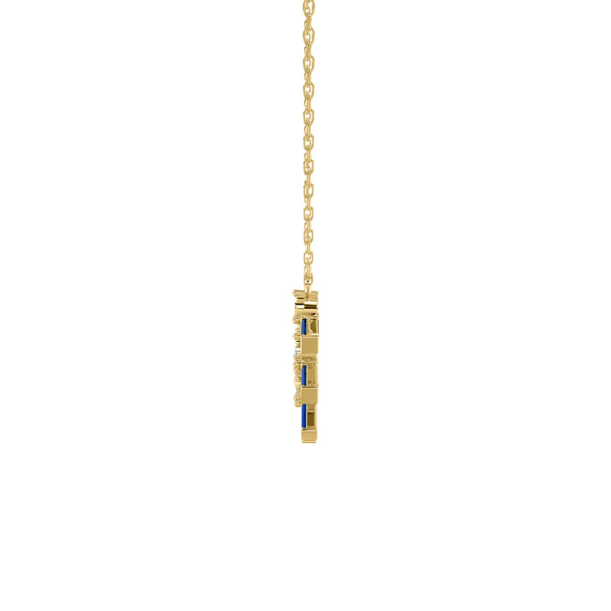 14K YELLOW GOLD 1/2CT ROUND/BAGUETTE BLUE SAPPHIRE DIAMOND LADIES NECKLACE 14K YELLOW GOLD 1/2CT ROUND/BAGUETTE BLUE SAPPHIRE DIAMOND LADIES NECKLACE