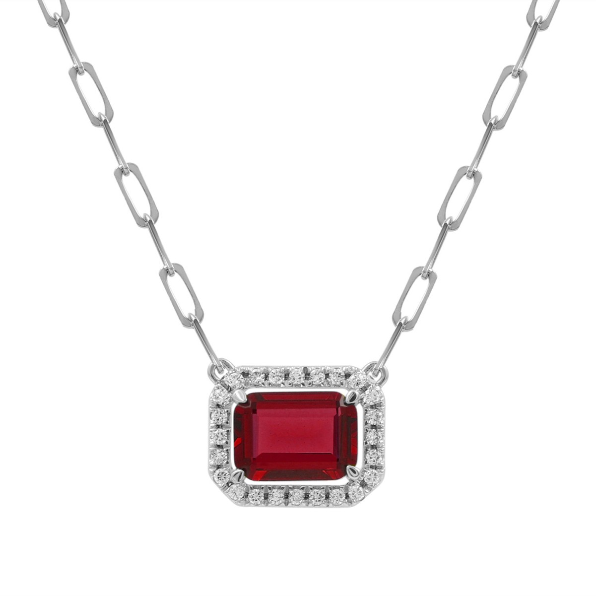 14K WHITE GOLD 1 1/5CT ROUND/BAGUETTE RUBY DIAMOND LADIES NECKLACE (RUBY DIAMOND 1CT) 14K WHITE GOLD 1 1/5CT ROUND/BAGUETTE RUBY DIAMOND LADIES NECKLACE (RUBY DIAMOND 1CT)