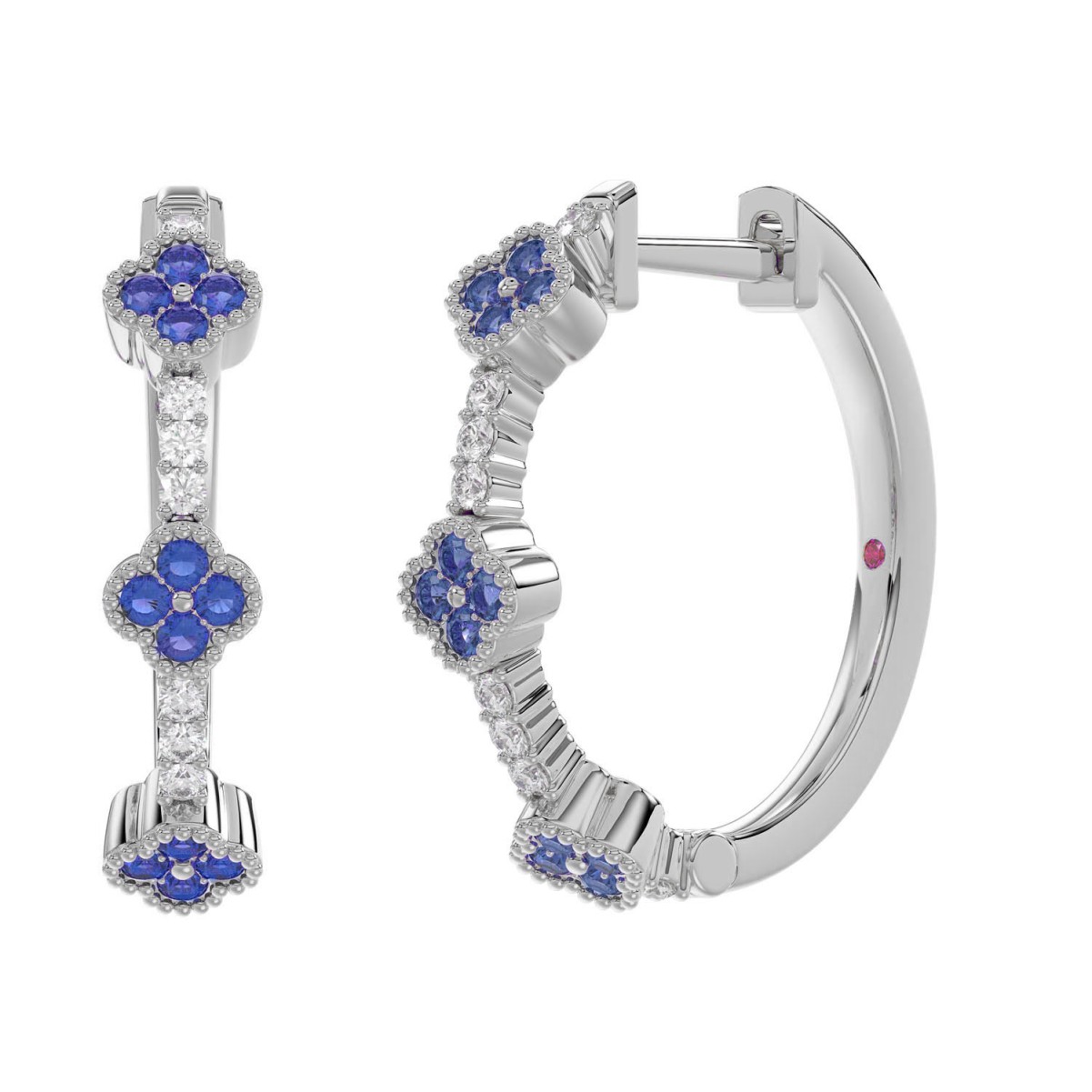 14K WHITE GOLD 1/2CT ROUND DIAMOND LADIES HOOP EARRINGS (BLUE SAPPHIRE ROUND DIAMOND 1/3CT)