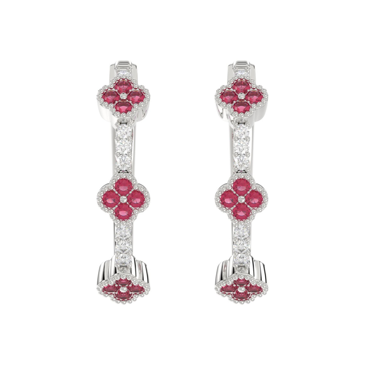 14K WHITE GOLD 1/2CT ROUND DIAMOND LADIES HOOP EARRINGS (RUBY DIAMOND 1/3CT)