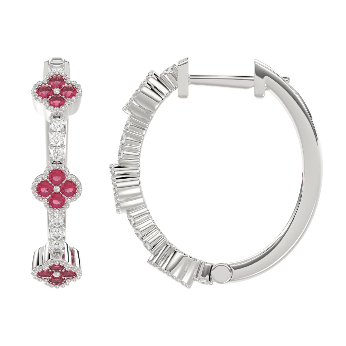 14K WHITE GOLD 1/2CT ROUND DIAMOND LADIES HOOP EARRINGS (RUBY DIAMOND 1/3CT)