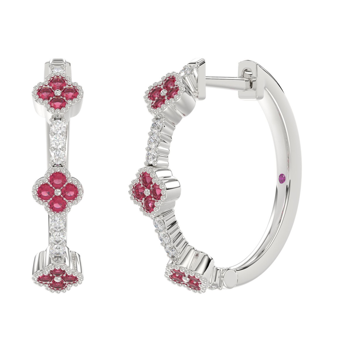 14K WHITE GOLD 1/2CT ROUND DIAMOND LADIES HOOP EARRINGS (RUBY DIAMOND 1/3CT)