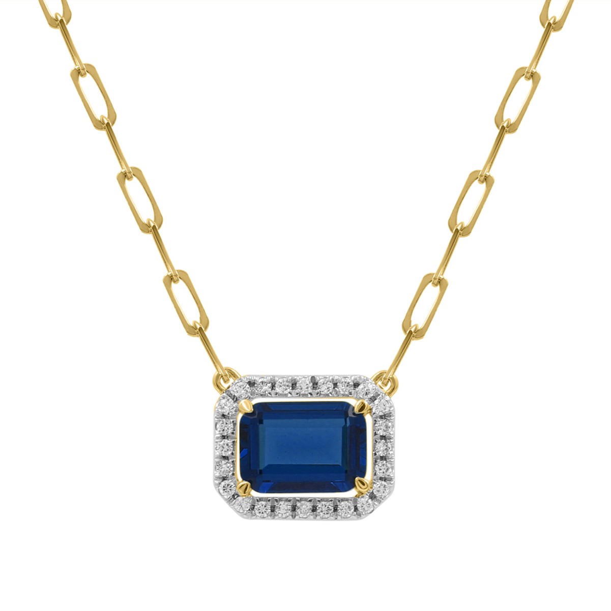 14K YELLOW GOLD 1 1/5CT ROUND/EMERALD BLUE SAPPHIRE DIAMOND LADIES NECKLACE 14K YELLOW GOLD 1 1/5CT ROUND/EMERALD BLUE SAPPHIRE DIAMOND LADIES NECKLACE