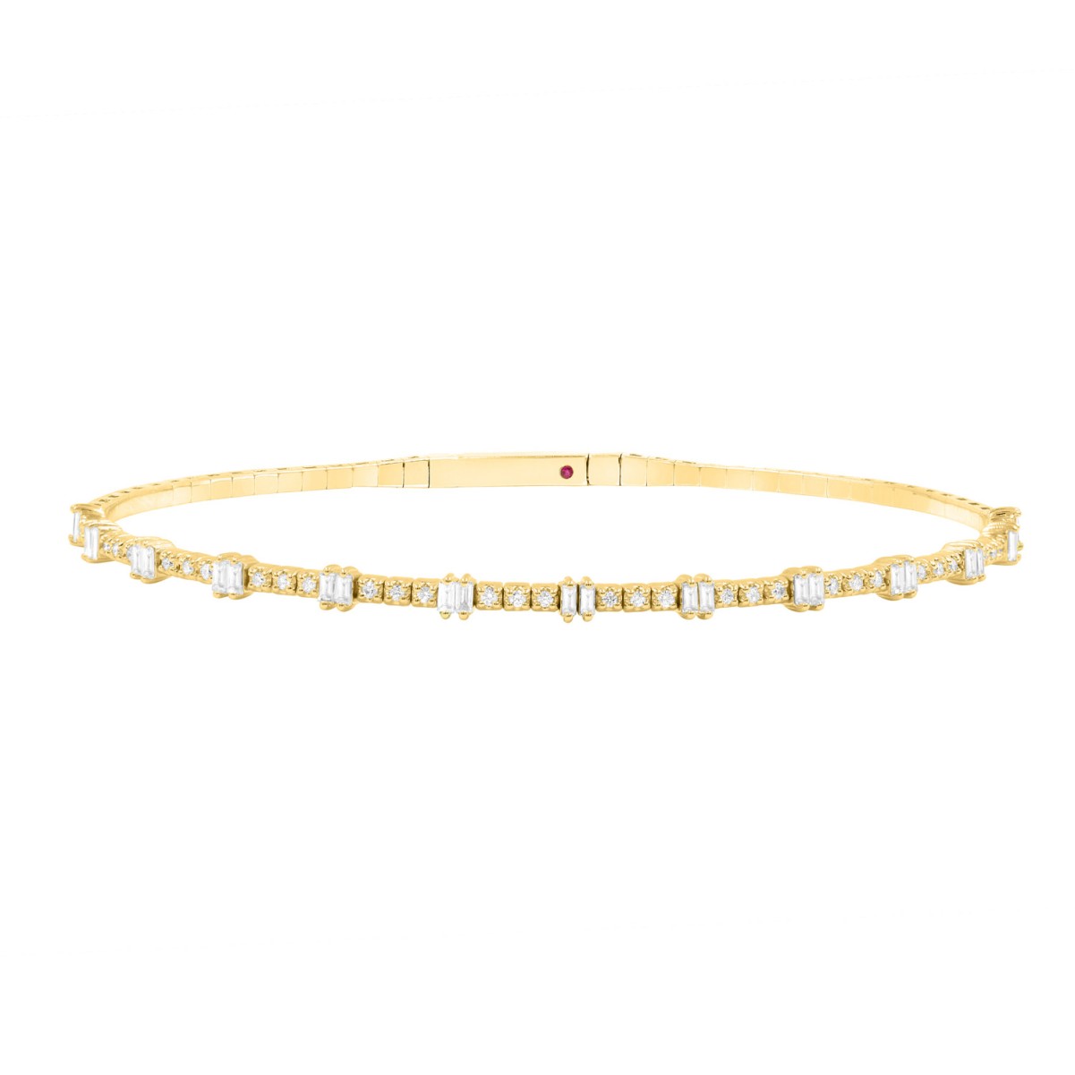 14K YELLOW GOLD 1 1/6CT ROUND/BAGUETTE DIAMOND LADIES FLEXIBLE BANGLE (BAGUETTE GREEN EMERALD DIAMOND 1CT) 14K YELLOW GOLD 1 1/6CT ROUND/BAGUETTE DIAMOND LADIES FLEXIBLE BANGLE (BAGUETTE GREEN EMERALD DIAMOND 1CT)