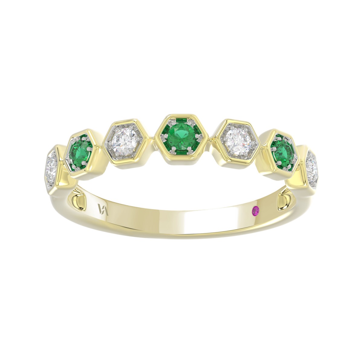 10K YELLOW GOLD 1/4CT ROUND DIAMOND LADIES BAND (ROUND EMERALD DIAMOND 1 1/10CT)