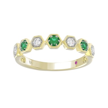 10K YELLOW GOLD 1/4CT ROUND DIAMOND LADIES BAND (ROUND EMERALD DIAMOND 1 1/10CT)