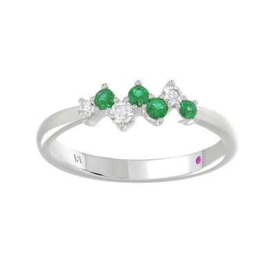 10K WHITE GOLD 1/4CT ROUND DIAMOND LADIES RING (ROUND EMERALD DIAMOND 1/8CT)
