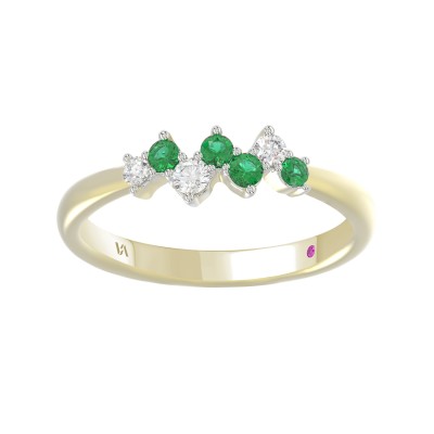 10K YELLOW GOLD 1/4CT ROUND DIAMOND LADIES RING (ROUND EMERALD DIAMOND 1/8CT)