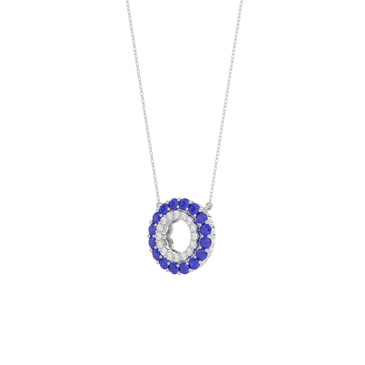 10K WHITE GOLD 1/2CT ROUND DIAMOND LADIES PENDANT WITH CHAIN (ROUND BLUE SAPPHIRE DIAMOND 1/3CT) 10K WHITE GOLD 1/2CT ROUND DIAMOND LADIES PENDANT WITH CHAIN (ROUND BLUE SAPPHIRE DIAMOND 1/3CT)