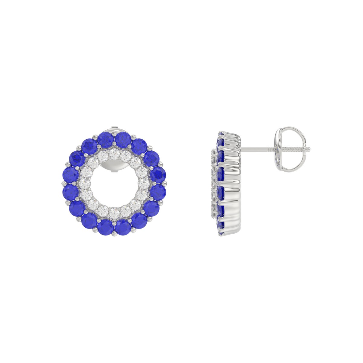 10K WHITE GOLD 1/2CT ROUND DIAMOND LADIES EARRINGS (ROUND BLUE SAPPHIRE DIAMOND 1/3CT)