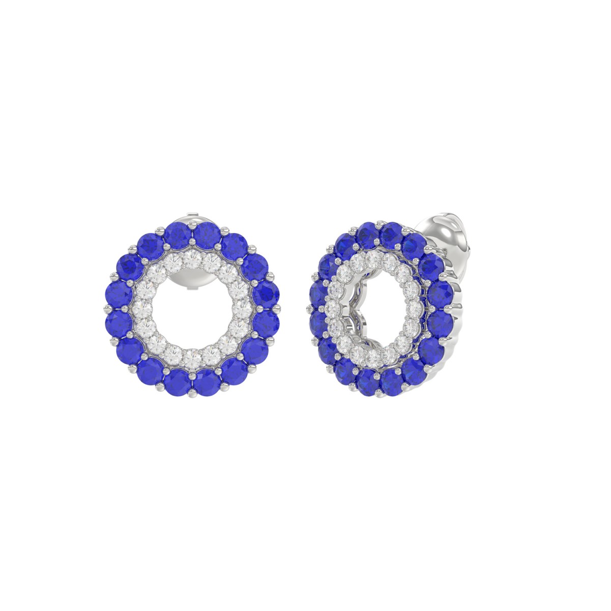 10K WHITE GOLD 1/2CT ROUND DIAMOND LADIES EARRINGS (ROUND BLUE SAPPHIRE DIAMOND 1/3CT)