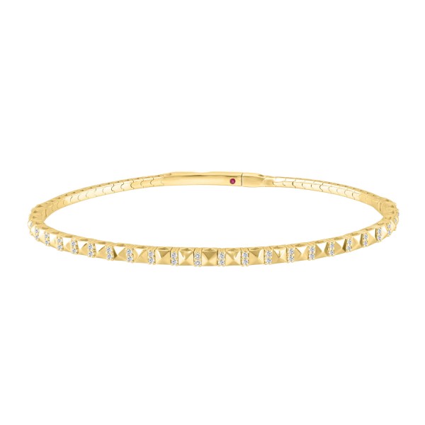 14K YELLOW GOLD 1/5CT ROUND DIAMOND LADIES BANGLE ...
