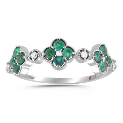 10K WHITE GOLD 5/8CT ROUND/ROUND GREEN EMERALD DIAMOND LADIES RING 