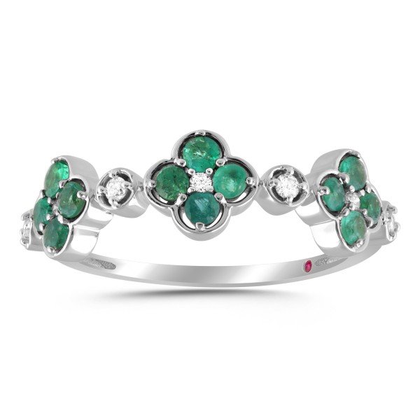 10K WHITE GOLD 5/8CT ROUND/ROUND EMERALD DIAMOND L...