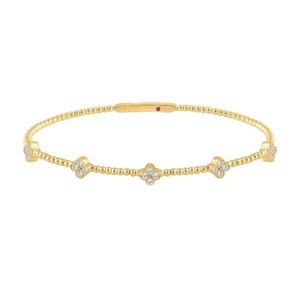 14K YELLOW GOLD 3/8CT ROUND DIAMOND LADIES BANGLE ...