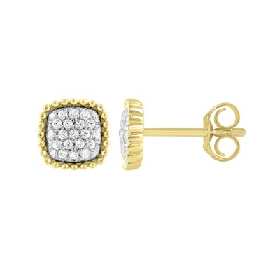 STERLING SILVER YELLOW 1/4CT ROUND DIAMOND LADIES EARRINGS 