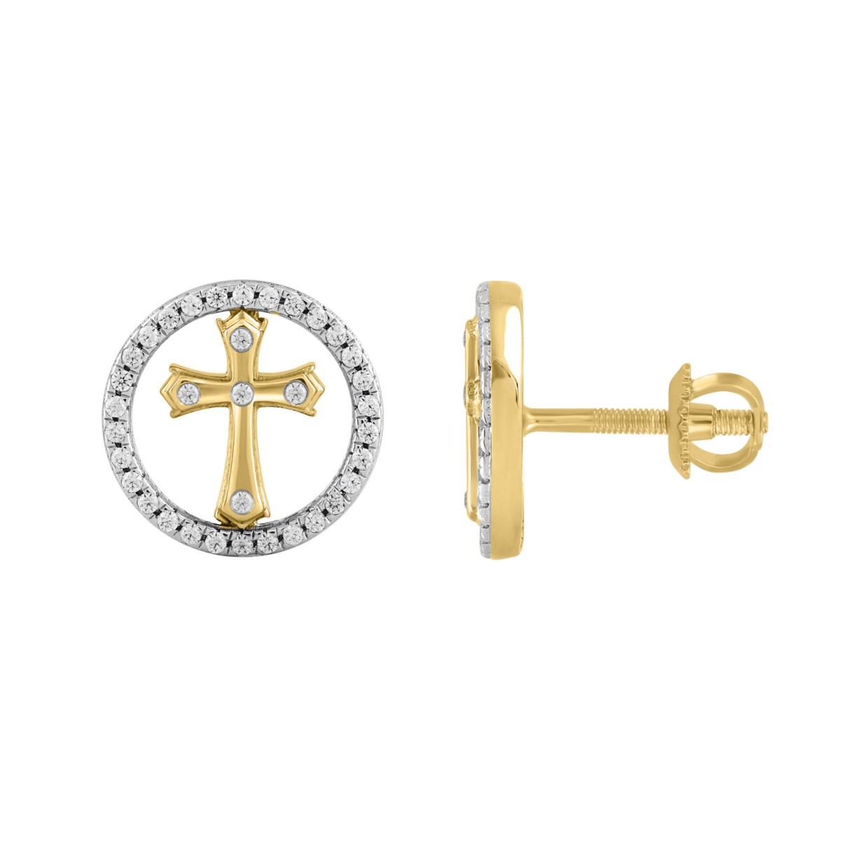 STERLING SILVER YELLOW 1/4CT ROUND DIAMOND LADIES EARRINGS STERLING SILVER YELLOW 1/4CT ROUND DIAMOND LADIES EARRINGS