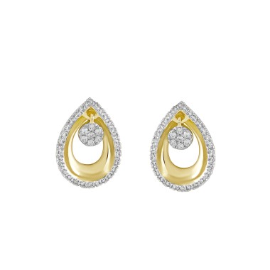 STERLING SILVER YELLOW 1/6CT ROUND DIAMOND LADIES EARRINGS 