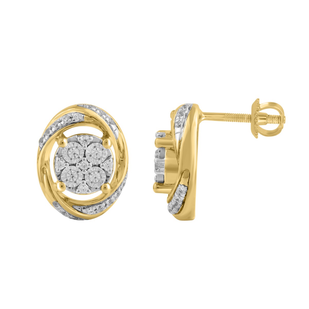 STERLING SILVER YELLOW 1/6CT ROUND DIAMOND LADIES EARRINGS STERLING SILVER YELLOW 1/6CT ROUND DIAMOND LADIES EARRINGS