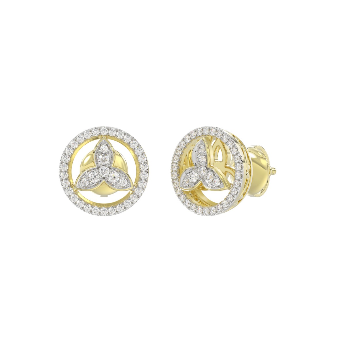 STERLING SILVER YELLOW 1/5CT ROUND DIAMOND LADIES EARRINGS 