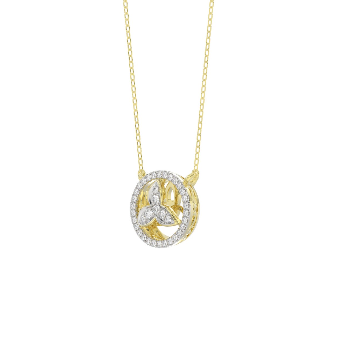 STERLING SILVER YELLOW 1/6CT ROUND DIAMOND LADIES PENDANT WITH CHAIN 